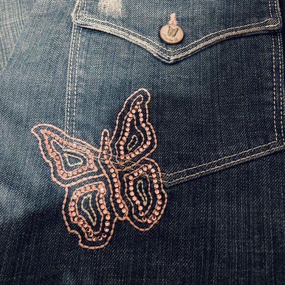 NWT Rare VTG Frankie B Pink Crystal Butterfly Pocket Jean Size 10 32" X 34" - Picture 1 of 10